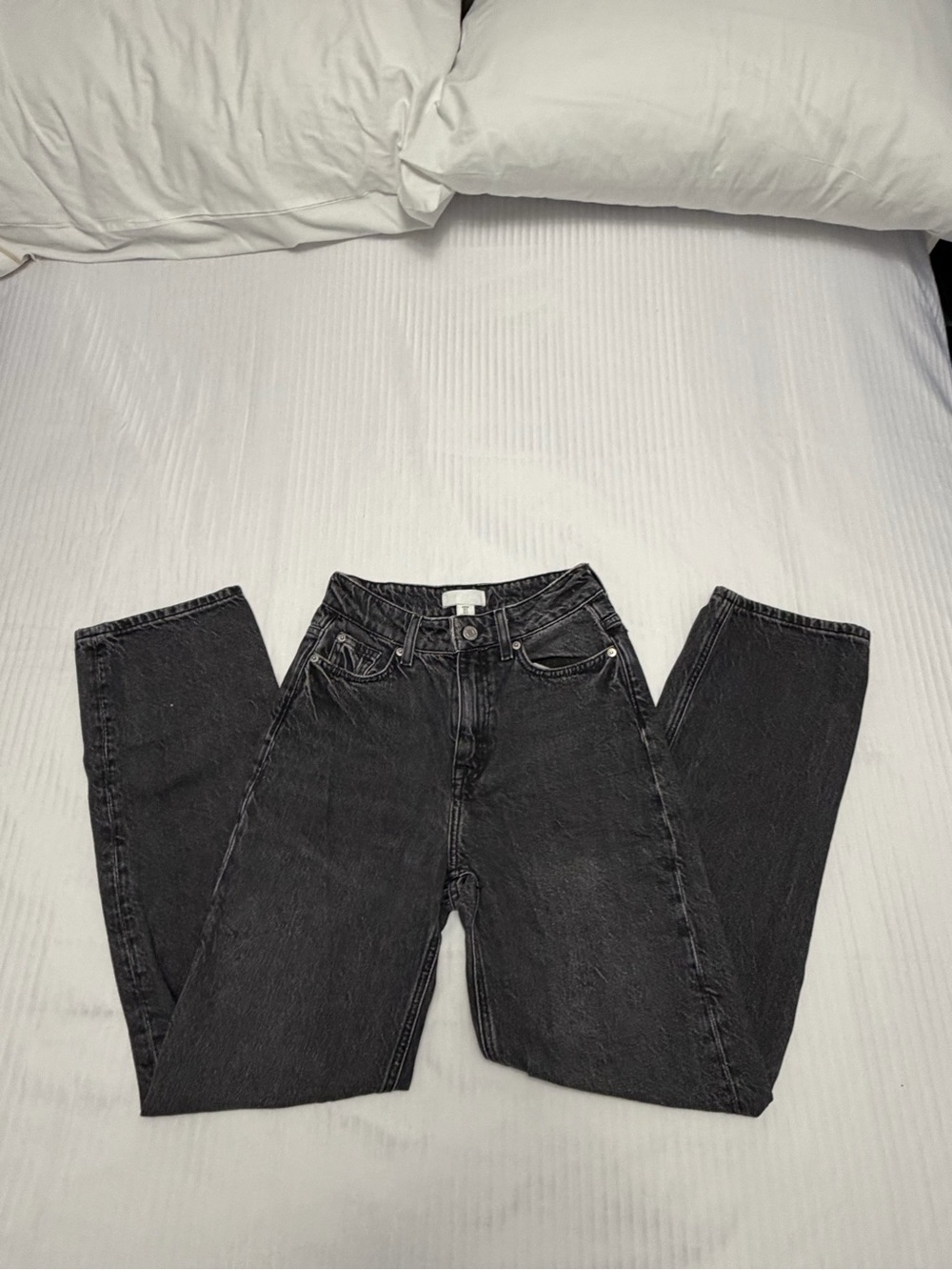 H&M Charcoal Black Denim High-Waist Straight Jeans